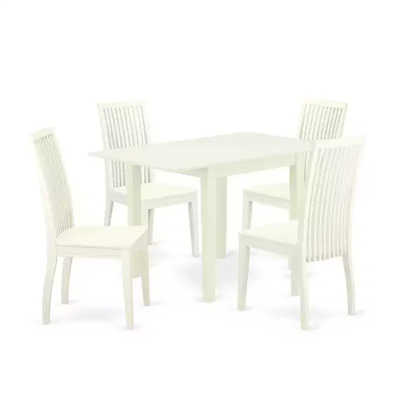 5-Piece Linen White Finish Solid Wood Top - Rectangular Dining Room Set - Seats 4