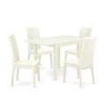 5-Piece Linen White Finish Solid Wood Top - Rectangular Dining Room Set - Seats 4