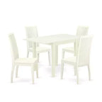 5-Piece Linen White Finish Solid Wood Top - Rectangular Dining Room Set - Seats 4