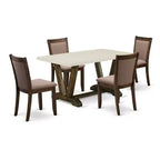 HomeStock 5-Piece Distressed Jacobean Finish Solid Wood Top Dining Table with 4-Parson Chair