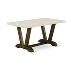 Table de salle à manger HomeStock 5 pièces, dessus en bois massif, fini jacobéen vieilli, avec 4 chaises Parsons