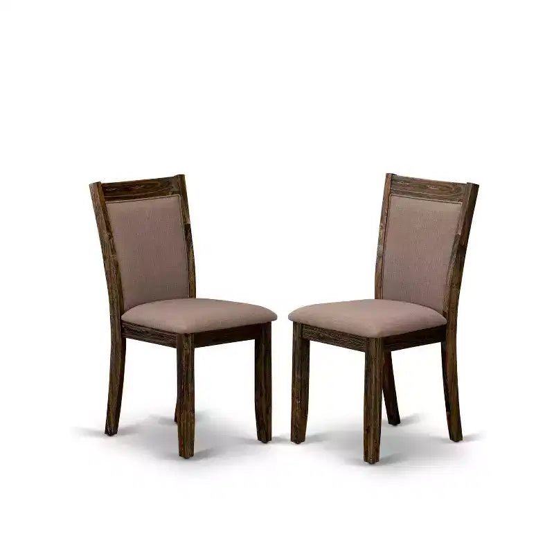 Table de salle à manger HomeStock 5 pièces, dessus en bois massif, fini jacobéen vieilli, avec 4 chaises Parsons