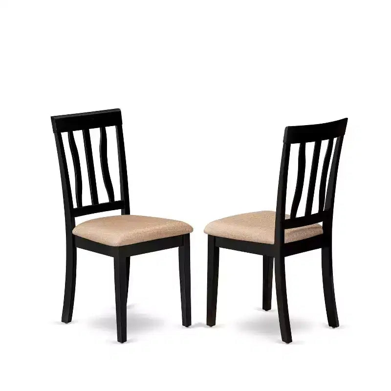 Dining Set - 5 Piece Round Table & 4 Linen Chairs - 42x42 Inch Black Kitchen Set