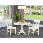 Ensemble de salle à manger pour petits espaces - Table et chaises rondes 3 pièces - Blanc lin - Accents antiques