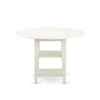 HomeStock 3-Pc Linen White Finish Round Solid Wood Top with Dropleaf Dining Table Set