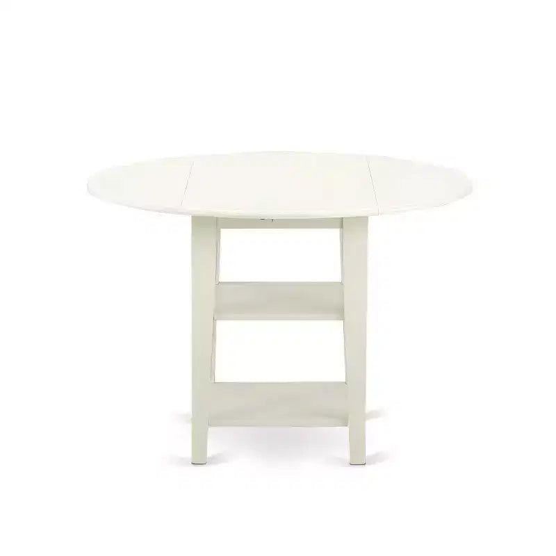 HomeStock 3-Pc Linen White Finish Round Solid Wood Top with Dropleaf Dining Table Set