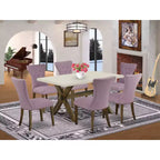 Table à manger HomeStock 7 pièces rectangulaire en bois massif, finition jacobine patinée, avec 6 chaises