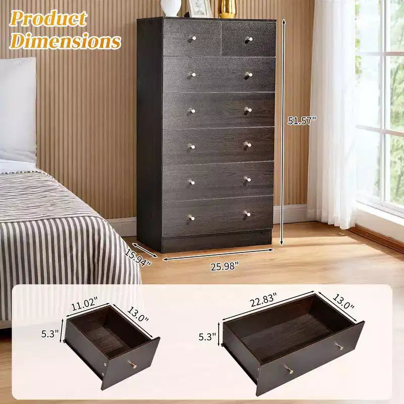 Grande commode Karl Home à 7 tiroirs pour chambre à coucher et commode avec construction robuste, organisateur de rangement en bois pour placard, marron