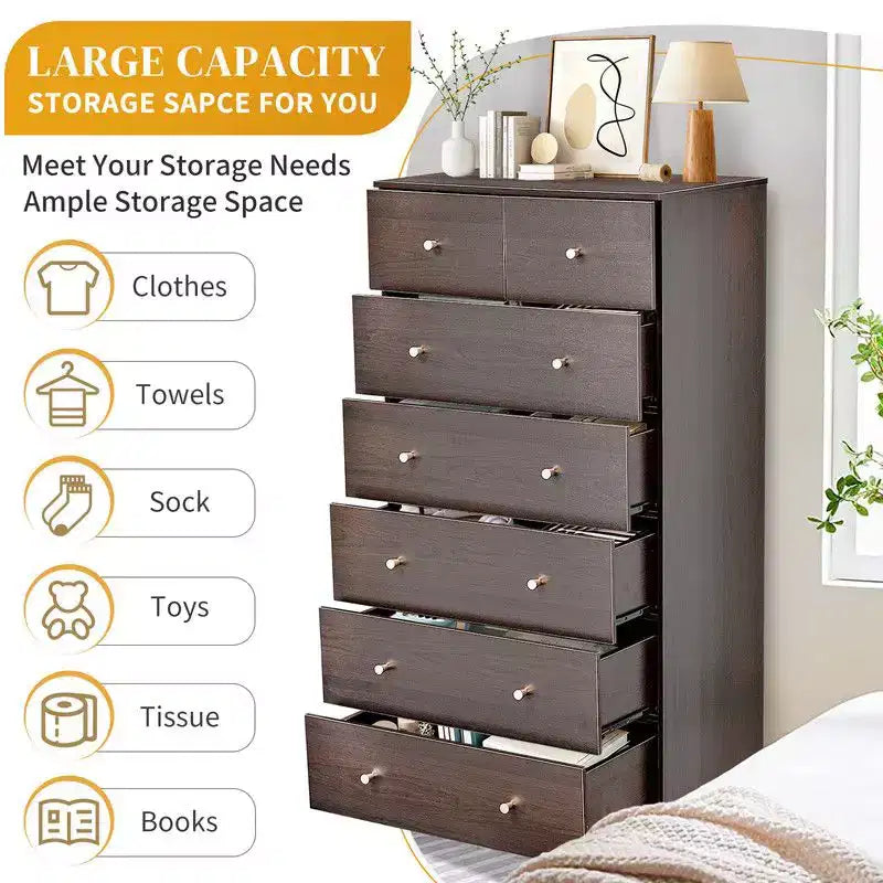 Grande commode Karl Home à 7 tiroirs pour chambre à coucher et commode avec construction robuste, organisateur de rangement en bois pour placard, marron