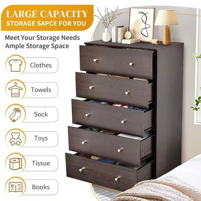 Grande commode 6 tiroirs Karl Home pour chambre à coucher et commode avec construction robuste, organisateur de rangement en bois pour placard, couleur marron.