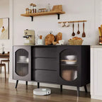 Bahut de Buffet avec Portes en Verre Canelé et Tiroirs, Meuble avec Rangement, Bahut Noir pour Cuisine, Salle à Manger, Salon