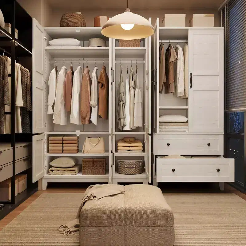 Armoire double porte, armoire en bois de 72 pouces avec tringle de suspension, comprenant 18 étagères réglables, idéale pour le rangement de vêtements dans la chambre.