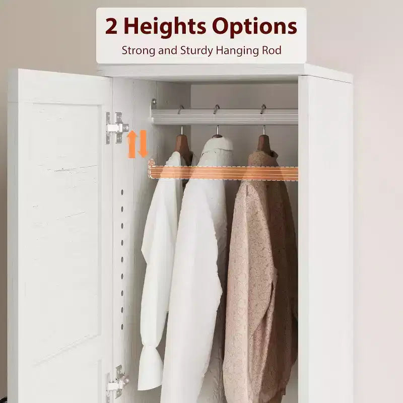 Armoire double porte, armoire en bois de 72 pouces avec tringle de suspension, comprenant 18 étagères réglables, idéale pour le rangement de vêtements dans la chambre.