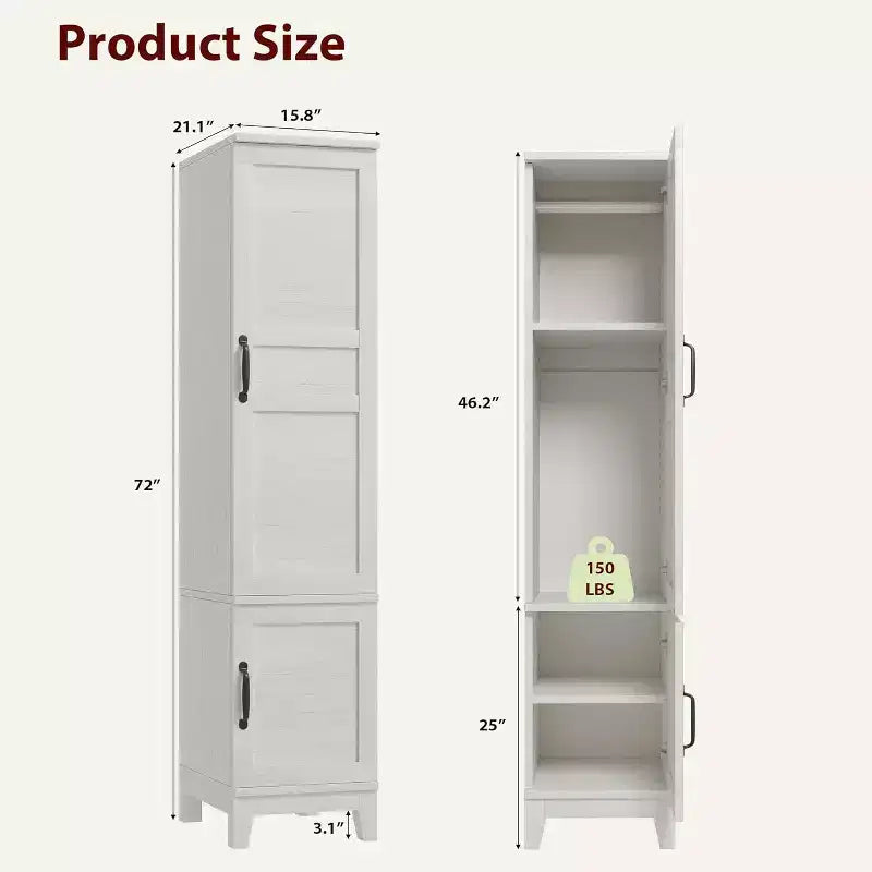 Armoire double porte, armoire en bois de 72 pouces avec tringle de suspension, comprenant 18 étagères réglables, idéale pour le rangement de vêtements dans la chambre.