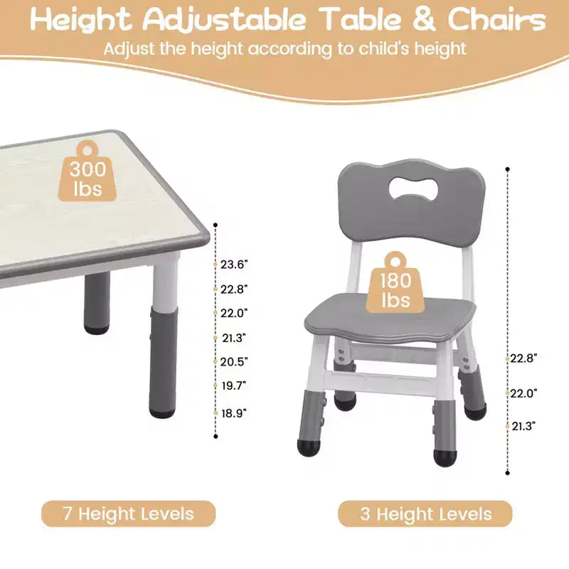 Ensemble Table et 4 Chaises pour Enfants, Table et Chaises Réglables en Hauteur pour Enfants de 3 à 10 Ans, Plateau Graffiti, Pieds Antidérapants