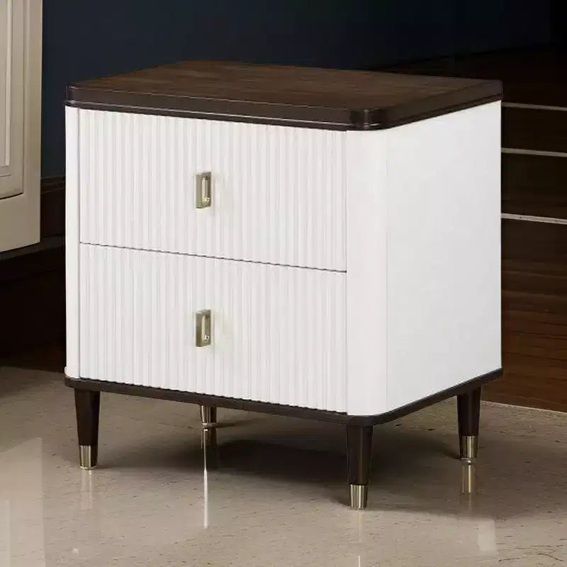 Royal Hampton 27 Inch Nightstand, 2 Drawers, USB Charger, Solid Wood, White, Brown