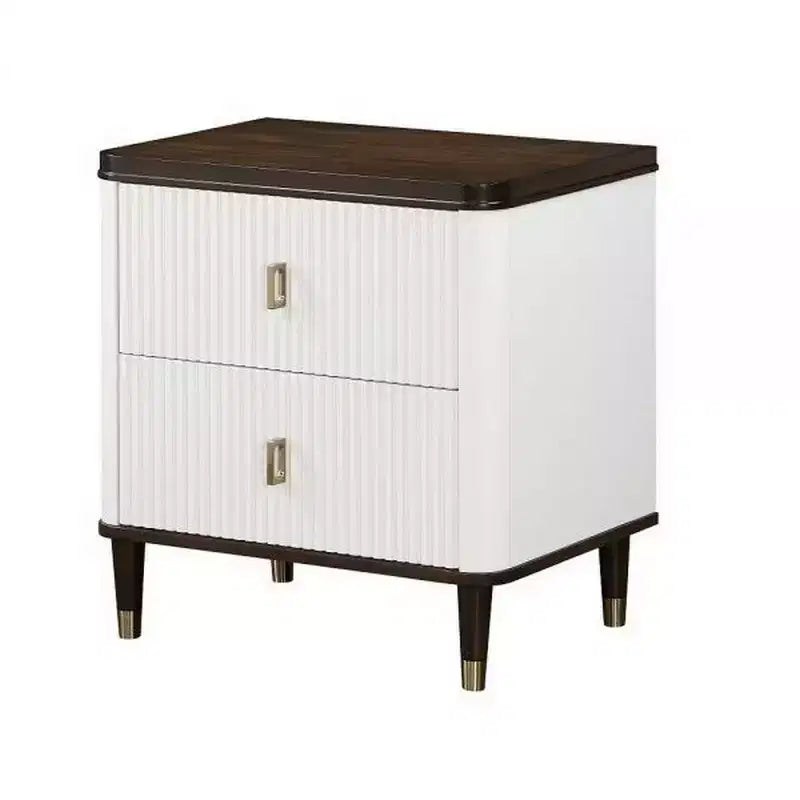 Table de chevet Royal Hampton 27 pouces, 2 tiroirs, chargeur USB, bois massif, blanc, marron