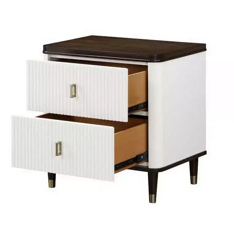 Table de chevet Royal Hampton 27 pouces, 2 tiroirs, chargeur USB, bois massif, blanc, marron