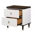 Table de chevet Royal Hampton 27 pouces, 2 tiroirs, chargeur USB, bois massif, blanc, marron