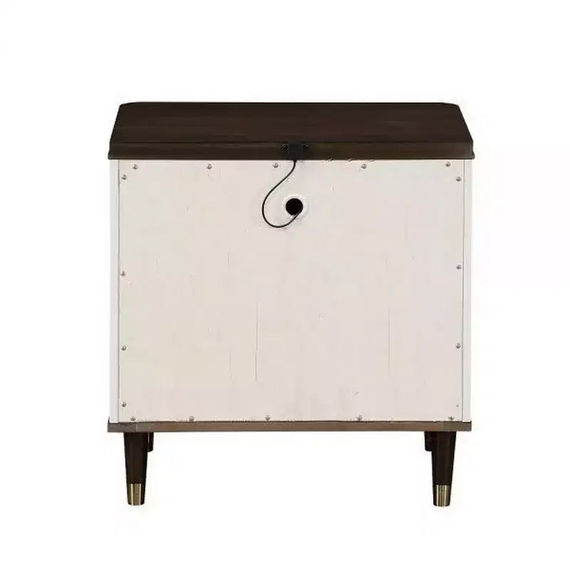 Table de chevet Royal Hampton 27 pouces, 2 tiroirs, chargeur USB, bois massif, blanc, marron