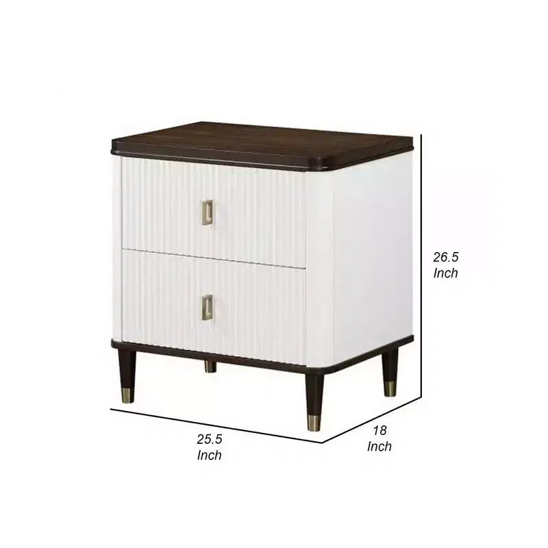 Table de chevet Royal Hampton 27 pouces, 2 tiroirs, chargeur USB, bois massif, blanc, marron