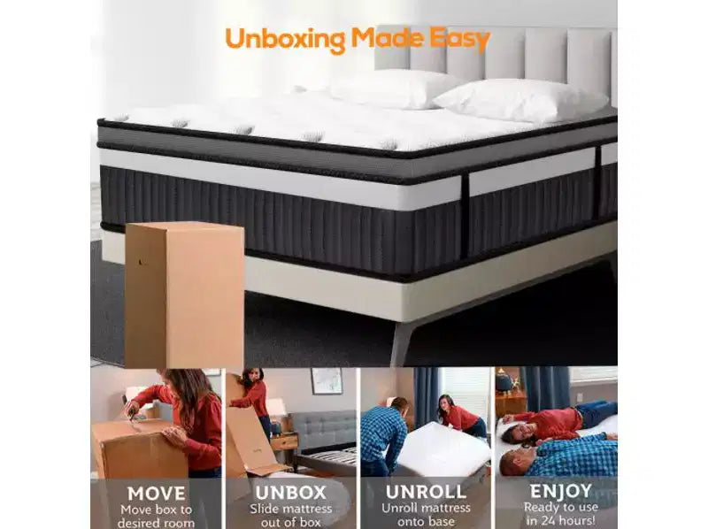 Matelas hybride en boîte King de 14 pouces, mousse à mémoire de forme en gel Soutien moyen, isolation des mouvements, housse rafraîchissante, certifié CertiPUR-US