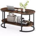Costway Oval Coffee Table with Metal Support Legs for Apartment Office Reception Rustic Brown