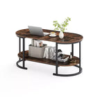 Costway Oval Coffee Table with Metal Support Legs for Apartment Office Reception Rustic Brown