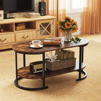 Costway Oval Coffee Table with Metal Support Legs for Apartment Office Reception Rustic Brown