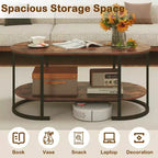 Costway Oval Coffee Table with Metal Support Legs for Apartment Office Reception Rustic Brown