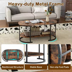 Costway Oval Coffee Table with Metal Support Legs for Apartment Office Reception Rustic Brown