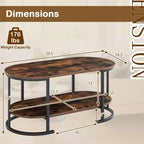 Costway Oval Coffee Table with Metal Support Legs for Apartment Office Reception Rustic Brown