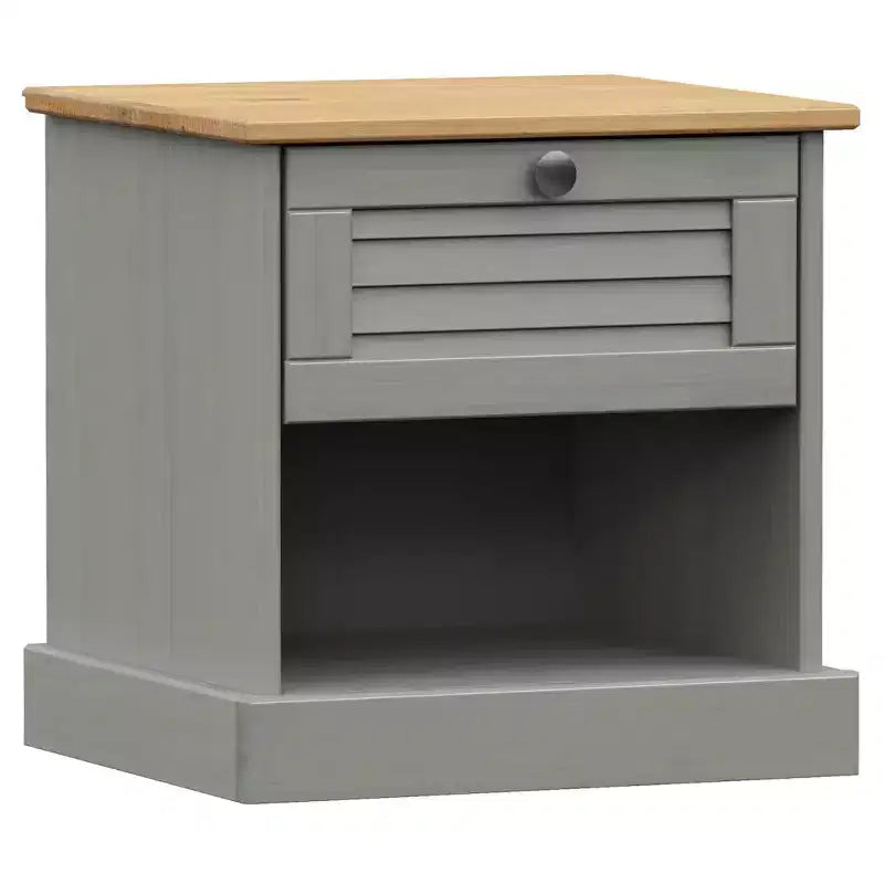 Table de chevet Gris Bois de pin massif, bois d'ingénierie, métal