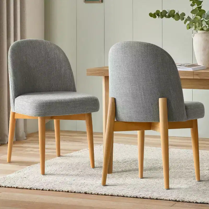 Chaises de salle à manger sans accoudoirs rembourrées (lot de 2), chaises d'appoint en tissu mélangé de lin avec pieds en bois massif, chaises de salle à manger de cuisine modernes - Panipeachy