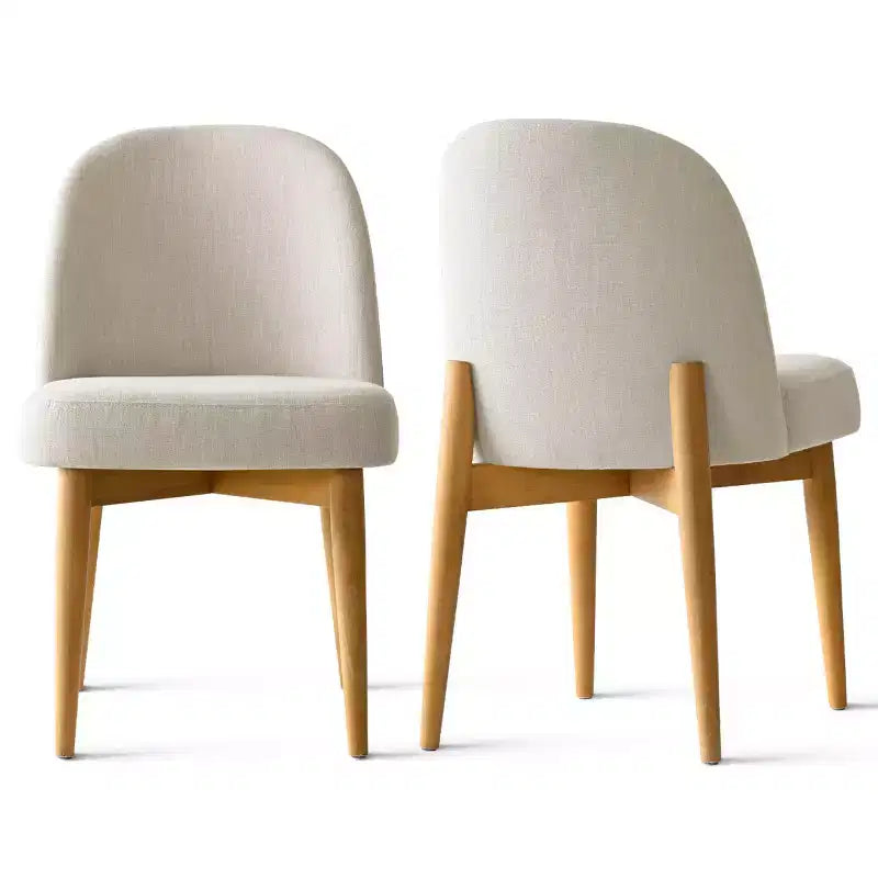 Chaises de salle à manger sans accoudoirs rembourrées (lot de 2), chaises d'appoint en tissu mélangé de lin avec pieds en bois massif, chaises de salle à manger de cuisine modernes - Panipeachy