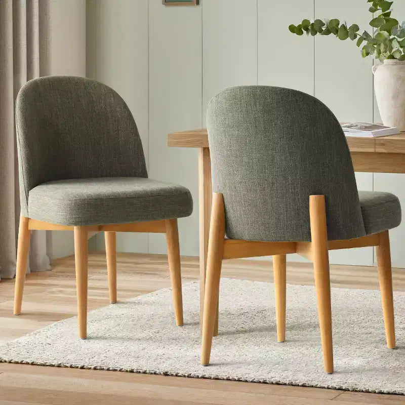 Chaises de salle à manger sans accoudoirs rembourrées (lot de 2), chaises d'appoint en tissu mélangé de lin avec pieds en bois massif, chaises de salle à manger de cuisine modernes - Panipeachy