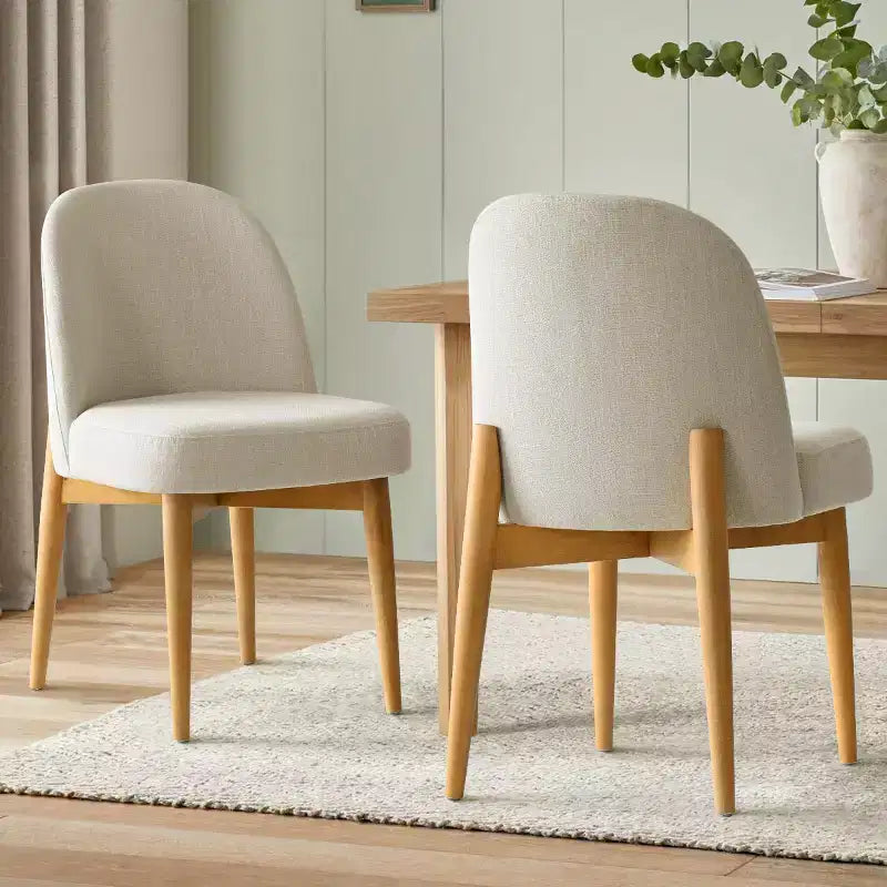 Chaises de salle à manger sans accoudoirs rembourrées (lot de 2), chaises d'appoint en tissu mélangé de lin avec pieds en bois massif, chaises de salle à manger de cuisine modernes - Panipeachy