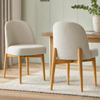 Chaises de salle à manger sans accoudoirs rembourrées (lot de 2), chaises d'appoint en tissu mélangé de lin avec pieds en bois massif, chaises de salle à manger de cuisine modernes - Panipeachy