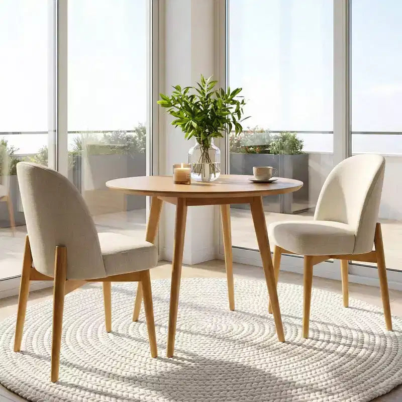 Armless Upholstered Dining Chairs Set of 2, Linen Blend Fabric Side Chairs with Solid Wood Legs, Modern Kitchen Dining Room Chairs - Panipeachy