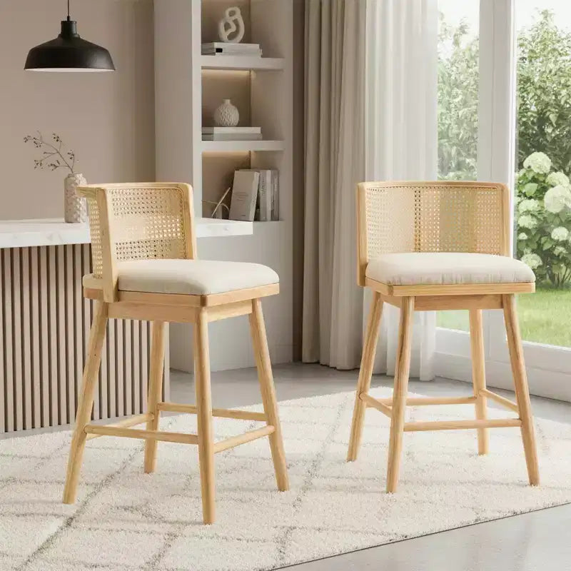 Christopher Knight Home Lyric Modern Woven Rattan Rubberwood Upholstered Counter Stools (Set of 2)