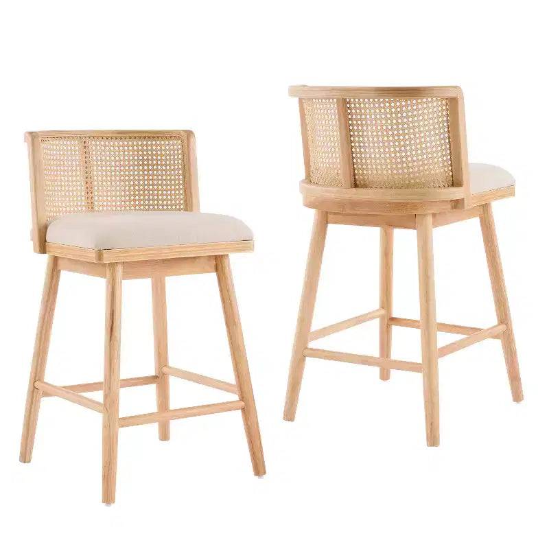 Christopher Knight Home Lyric Modern Woven Rattan Rubberwood Upholstered Counter Stools (Set of 2)