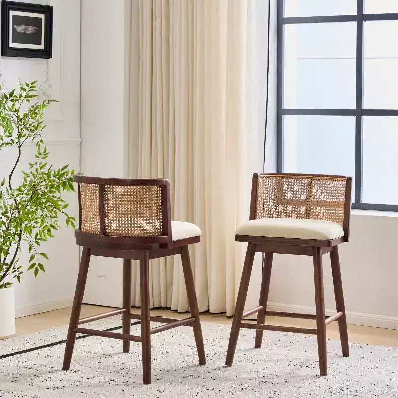 Christopher Knight Home Lyric Modern Woven Rattan Rubberwood Upholstered Counter Stools (Set of 2)
