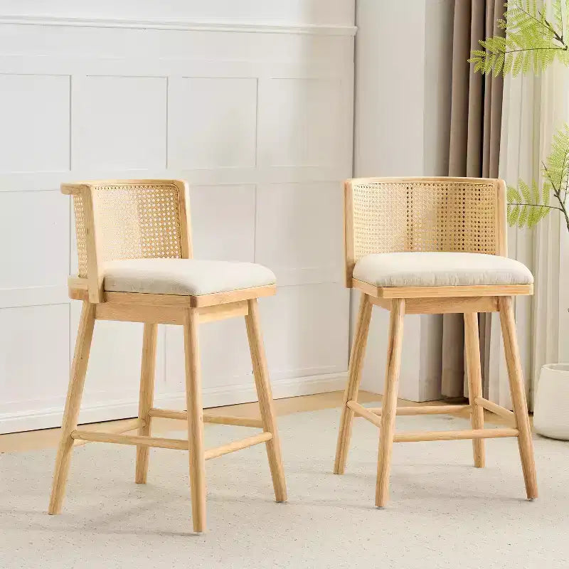 Christopher Knight Home Lyric Modern Woven Rattan Rubberwood Upholstered Counter Stools (Set of 2)