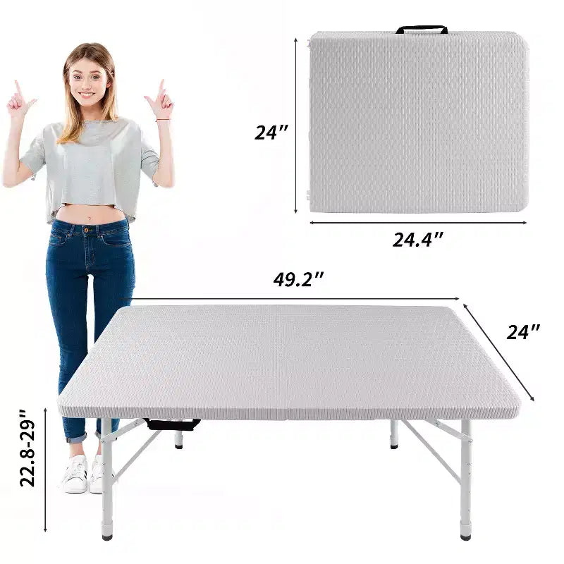 Table pliante en rotin 120 cm - Table de pique-nique portable robuste pour fêtes, repas, camping avec poignée