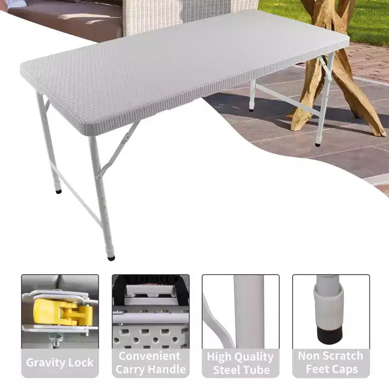 Table pliante en rotin 120 cm - Table de pique-nique portable robuste pour fêtes, repas, camping avec poignée