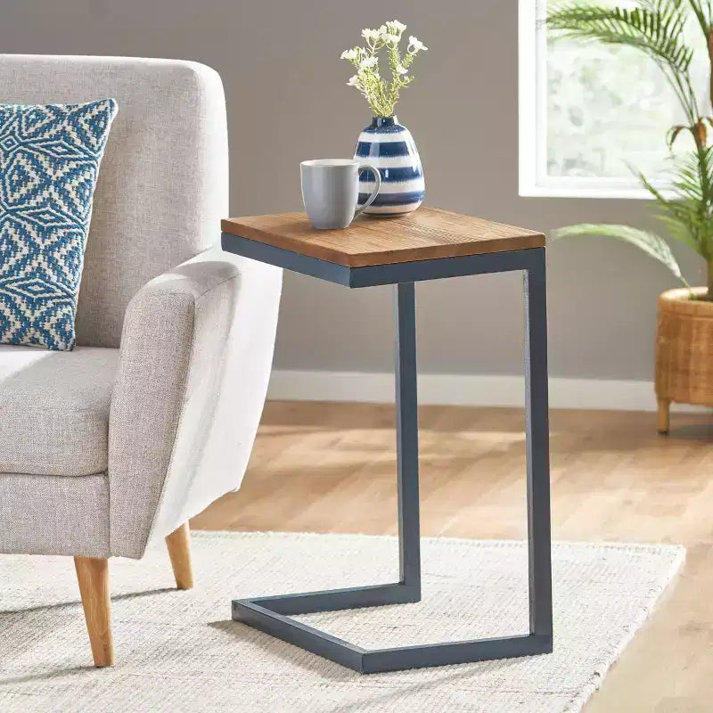 Christopher Knight Home Cassie Indoor Fir Wood and Iron C Shaped Side Table
