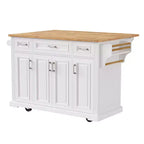 Grand îlot de cuisine Zeus & Ruta de 137 cm avec abattant en bois d'hévéa, chariot roulant à texture gaufrée, 4 roues, 4 portes et 3 tiroirs