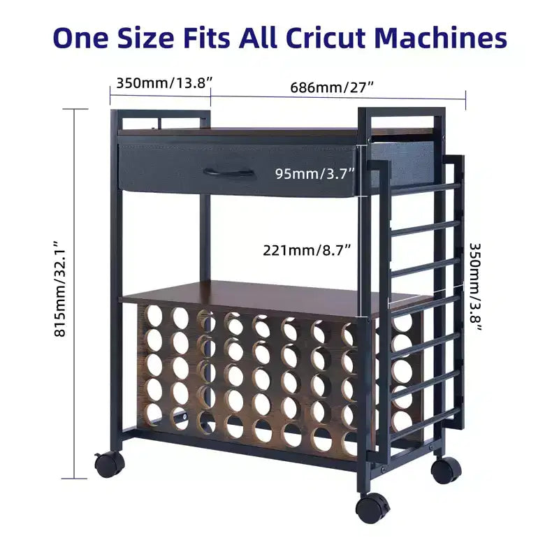 Chariot de rangement et d'organisation pour loisirs créatifs compatible avec machine Cricut, chariot de rangement roulant avec tiroir en tissu, crochet et support pour 47 rouleaux de vinyle