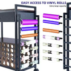 Chariot de rangement et d'organisation pour loisirs créatifs compatible avec machine Cricut, chariot de rangement roulant avec tiroir en tissu, crochet et support pour 47 rouleaux de vinyle