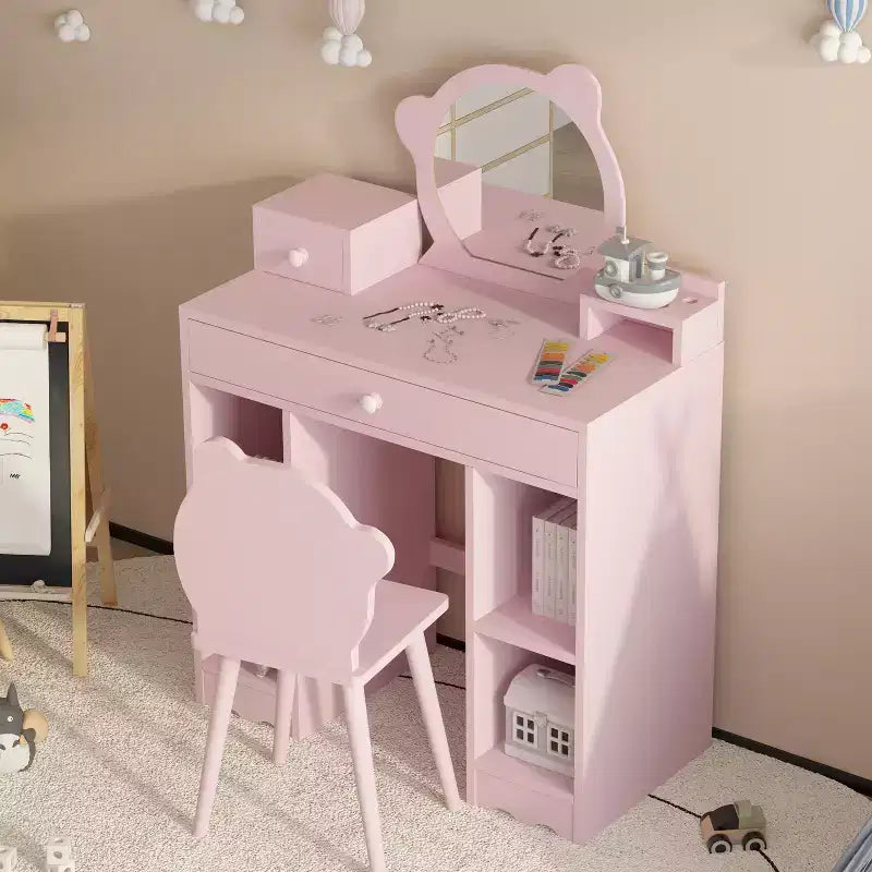 Coiffeuse pour enfants avec tiroirs et étagères – Table de maquillage pour enfants, parfaite pour les salles de jeux et les chambres à coucher